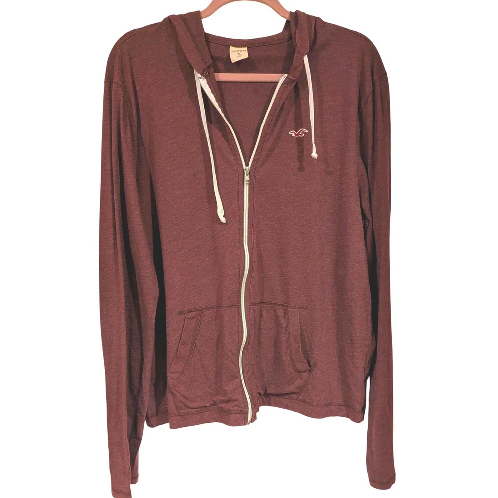 Hollister Full Zip Hoodie XL Burgundy Heather Long Sleeve Seagull Logo Casual